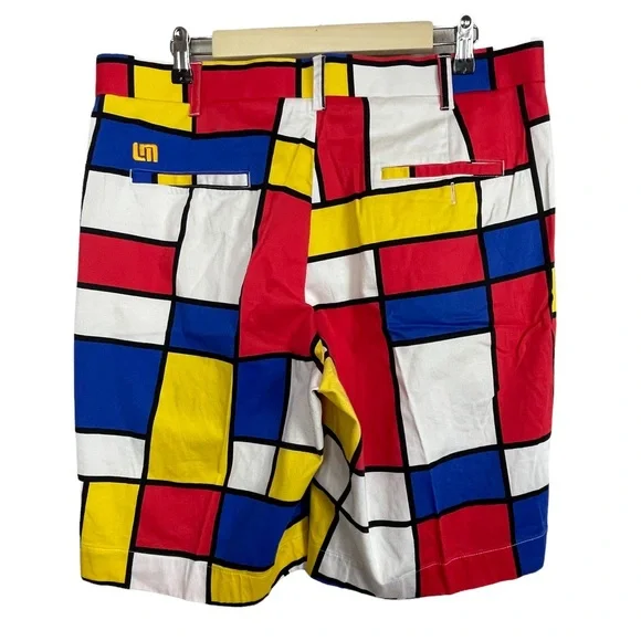 Loudmouth Golf Shorts Men's size 36 Color Block Red Black Blue Yellow - Picture 3 of 7